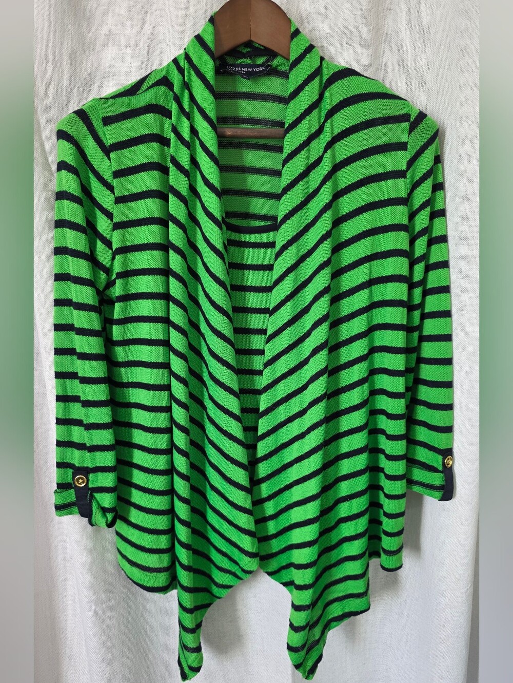 Jones New York Signature Green Striped Cardigan Set S